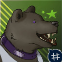 Pandurso's Tumblr Profile Picture, a bear looking sideways smiling and wearing a purple collar.