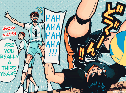 taitetsu:   I already wiped the floor with you! The only opponent left is Ushijima!!So BEHAVE yourself this time Tobio-chan!! - ✧  