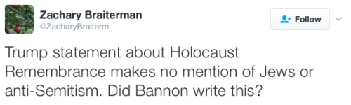 ultraericthered:  danguy96:  yourownpetard:  sciencefitness:  diarrheaworldstarhiphop:  micdotcom:   Trump’s Holocaust Remembrance Day statement fails to mention Jews or anti-Semitism Trump issued a statement Friday marking Holocaust Remembrance Day