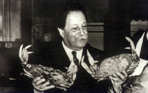 Ballets Russes conductor, Pierre Monteux, posing with crabs. (I really wish I knew the story behind 