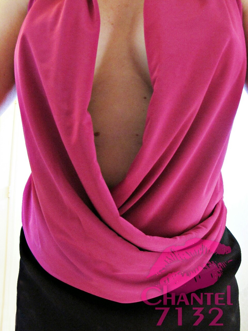 chantel7132-original:  My fav outfit.   Love this hot pink low cut blouse and hot