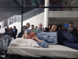 paintdeath:Tilda Swinton sleeping at MOMA