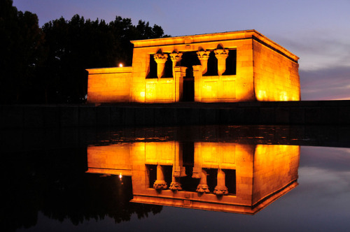 Temple of DebodView of the Temple of Debod at dusk, Madrid. In 1960, due to the construction of the 