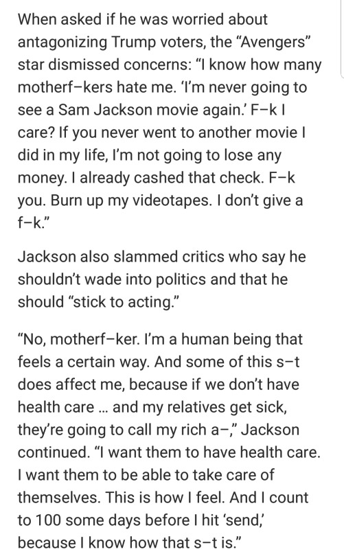 callmebliss:  postmarxed:  poc-creators:  biancathecrossbow:  Yall sleeping on this Sam L. Jackson interview about trump lmfao.  Samuel L. Jackson is an international treasure.   In 1966, during the height of the civil rights movement, Jackson enrolled