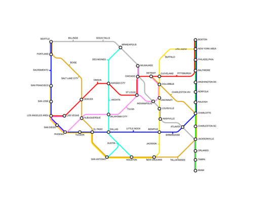 mapsontheweb:Hypothetical Hyperloop/MagLev Train Network in the USA.