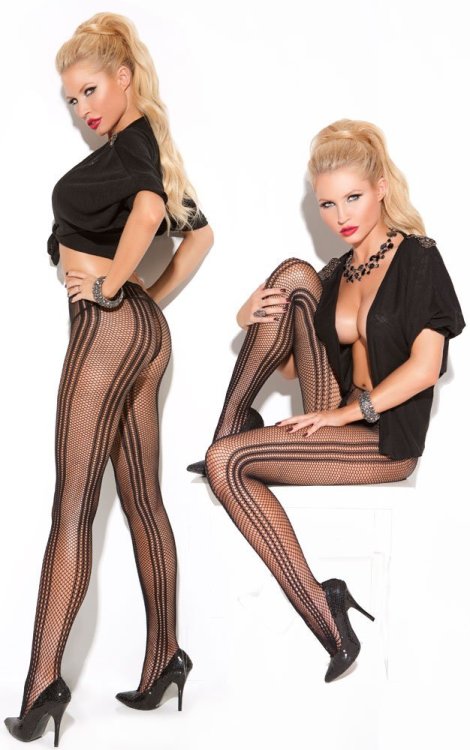 curvesinnylons:  Sexy Black Striped                                      Source: nylon fashions Fishnet Pantyhose  