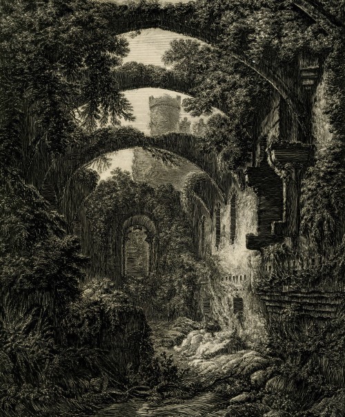 The Ruins of the Great Hall at Conway Castle (c. 1866 - Etching on chine collé) - George Cuitt II 