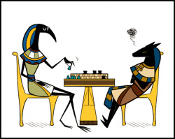 repost-this-image:  inonibird:  Stick-gods ~ Game Night  Set, why are you even playing Scrabble with Thoth?  He’s the god of writing.  He pretty much invented the written word.