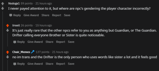 spartanlocke:  lesbian-centaur: spartanlocke:   [Lord Shaxx voice] “Nice.”  Update: Adding this fun fact     But the drifter calls me snitch… Have I been assigned a new gender by this greasy man?  No, 