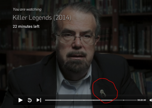 wirtholdtfubar:  Im watching a documentary on urban legends and this guy is wearing a Chii pin??  