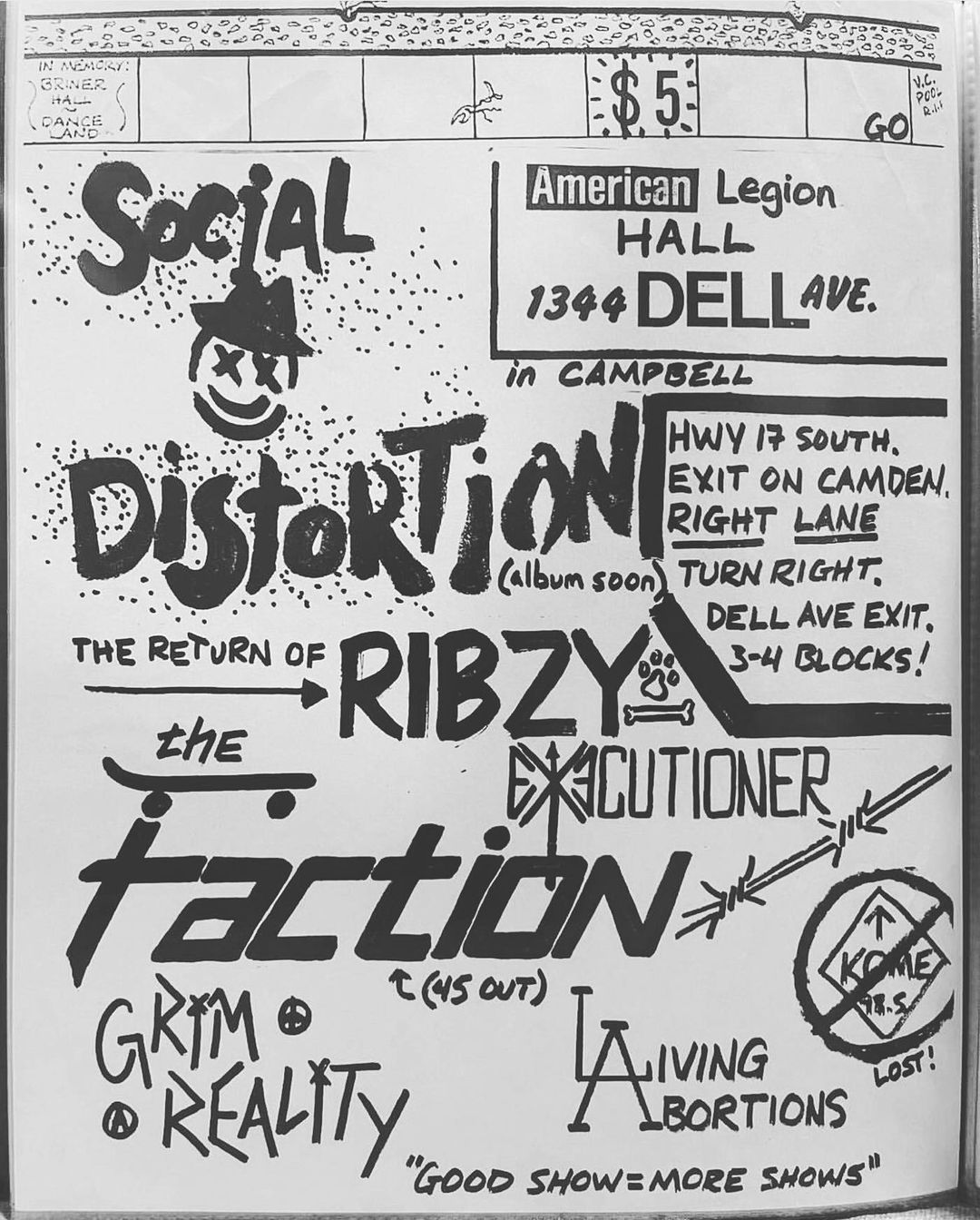 Punk rock concert flyer / gig flyer, 1982
American Legion Hall, San Jose, California