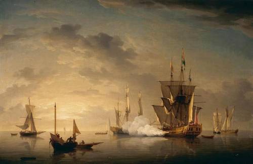 centuriespast: BROOKING, CharlesA Royal Yacht Firing a Salute-Oil on canvas, 37 x 57 cmPrivate colle