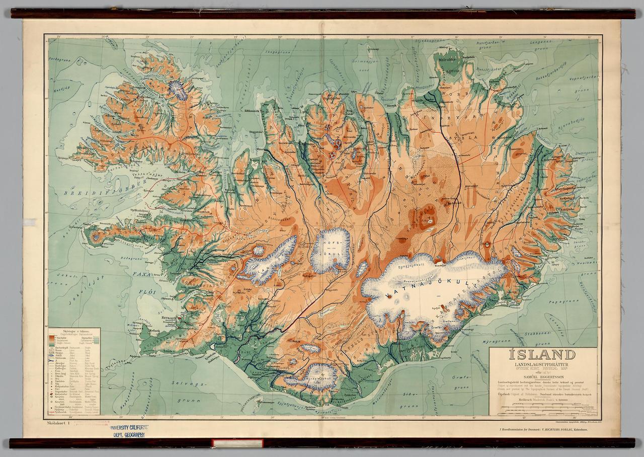 Physical Map Of Iceland From 1928 Maps On The Web