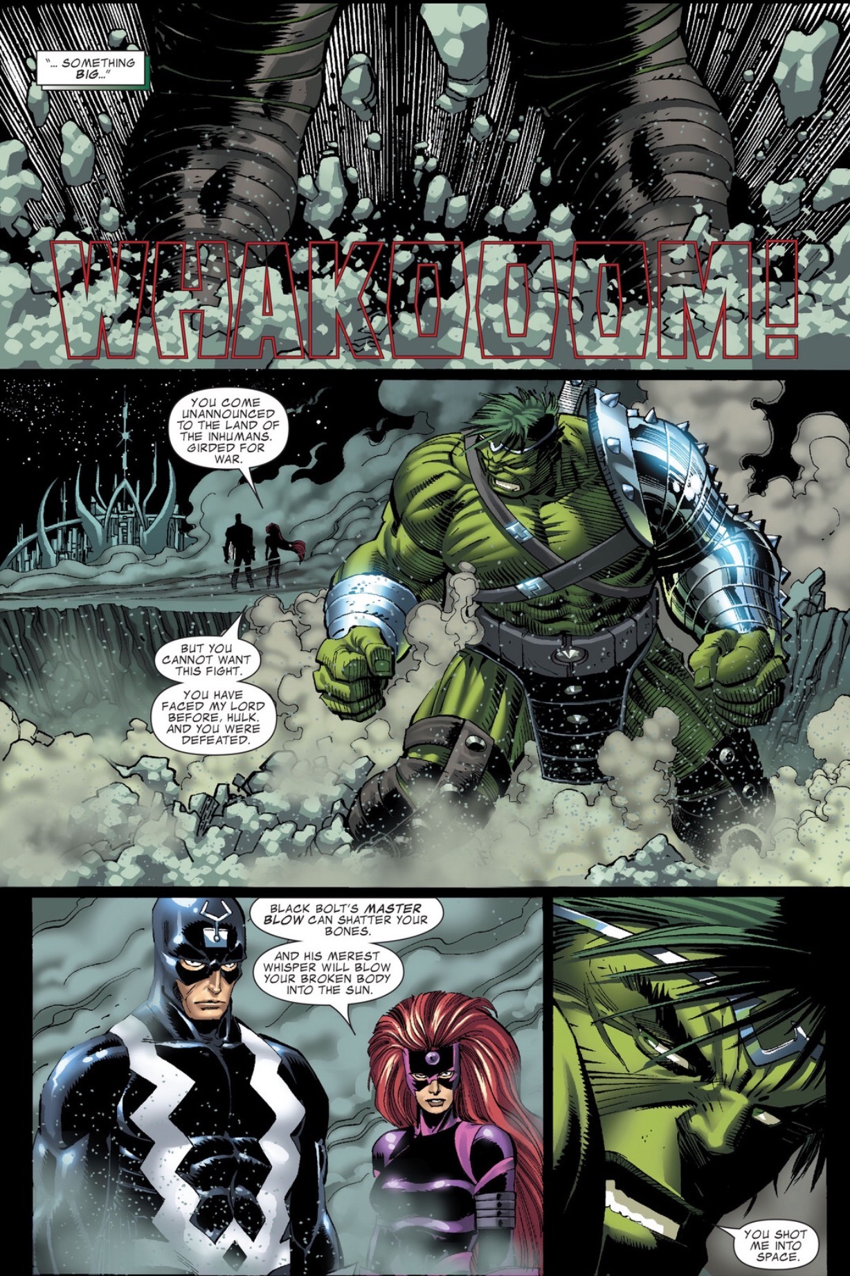 inhumansforever:  slowdeepandnegative:  World War Hulk! Hulk vs Black Bolt   this