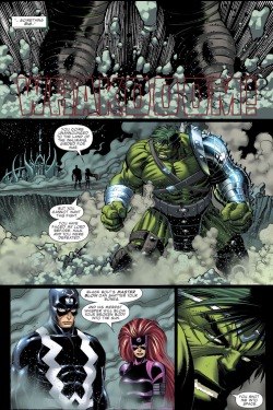 inhumansforever:  slowdeepandnegative:  World War Hulk! Hulk vs Black Bolt   this whole encounter was later retconned to reveal that The Black Bolt that The Hulk fought and defeated was actually a Super Skrull imposter.  All and all I do think The Hulk