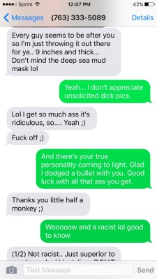 black&ndash;lamb:  8itchtits:  8itchtits:  This dude sent me a random dick pic and when I told him I didn’t appreciate it this is what happened. I hope I fucking ruin his life. Please reblog this.  here’s his ugly racist ass  Ruin his ugly white ass