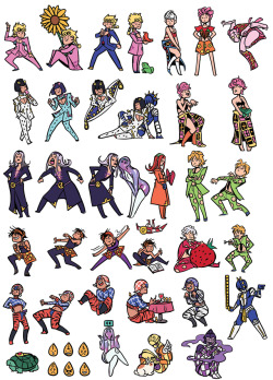 herzspalter:  JoJo A6 Ministicker designs are done!! &lt;3- Bruno Gang- Assassin’s Squad- Elite Guard- Bruabba- SeccolataThe three team stickers are also gonna be available as flat colors!! I’ll see to it that I can add them to the online shop around