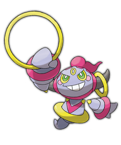 pokemon-global-academy:   Hoopa  Hoopa is a Mythical Pokémon in the world of Pokémon Omega Ruby and Pokémon Alpha Sapphire that cannot be encountered through regular gameplay! The Pokémon is recognizable by its two horns and the golden ring that