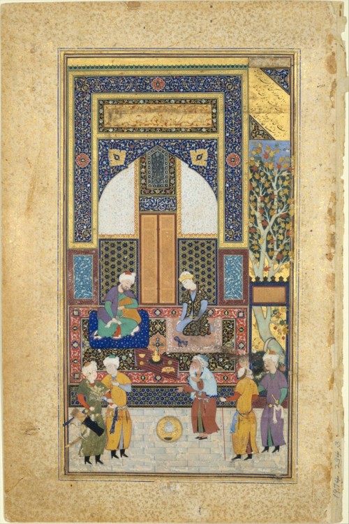 &ldquo;Interior Reception&rdquo;, Folio 36r from a Bustan of Sa`di by Shaikh Zada, Islamic A