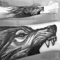 tattoofilter:  Illustrative blackwork style tattoo on the right forearm. Tattoo artist: Dino Nemec