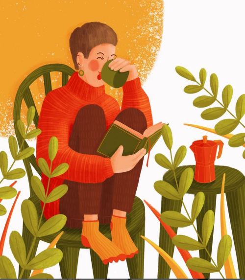 Empezar el día de una manera perfecta: café y lectura (ilustración de Kasia Kozakiewicz)