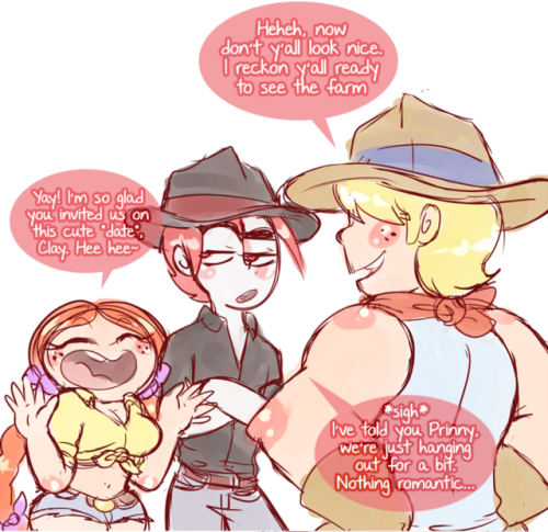 princesscallyie:  After 3 weeks- a month, this dump/comic is finished! This cute farm date” seems like the usual outing but it seems like Jack is crushing on Clay (I mean he’s technically his type) and Prinny picks up on this momentarily, but then