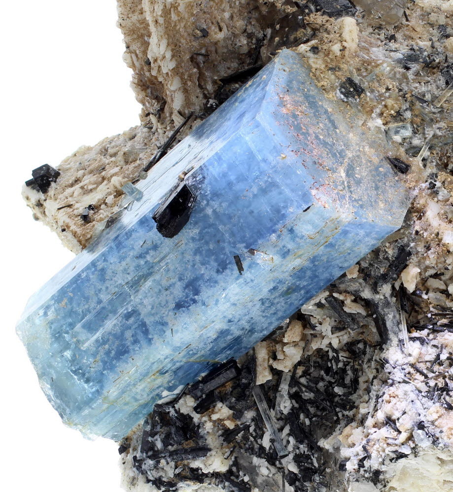 hematitehearts:  Aquamarine with Schorl, Orthoclase, Quartz &amp; HyaliteLocality: 