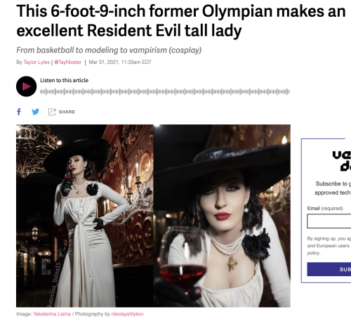 ilikedetectives:I don’t care for news but this is importantCaption: This 6-foot-9-inch former Olympian makes an excellent Resident Evil tall lady. From basketball to modeling to vampirism (cosplay)