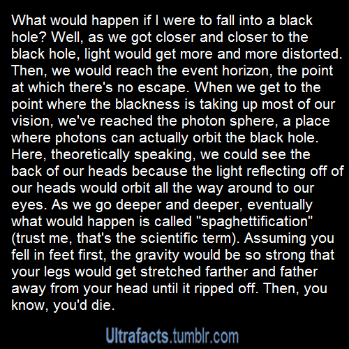 akira-korai-san:  ultrafacts:  Facts about black holes by Ultrafacts  Fun Fact: You’d
