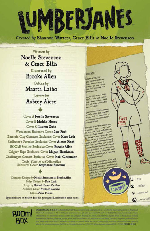 Lumberjanes #1 Preview! STORY BY Noelle Stevenson, Grace Ellis ART BY Brooke Allen COVER BY Noelle S