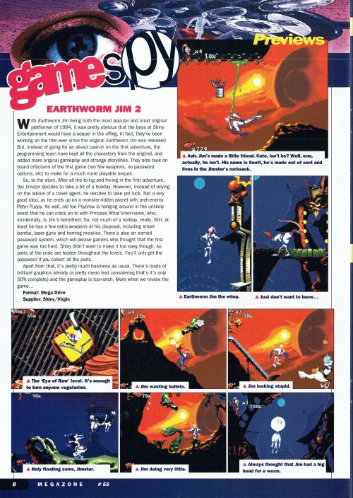  Sega MegaZone #55, Sep 95 - A preview of ‘Earthworm Jim 2′.