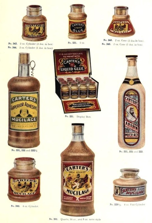 Carter&rsquo;s Mucilage, office supply Paste and Glue, 1911. Boston, USA. Mucilage was promoted as a