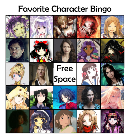 Sooo I finally decided to try making the bingo thing I only put one character per series, which was 