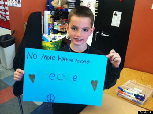 8 year old Martin Richard– taken from this world in a random act of terror:
“No more hurting people.
Peace.”
Unbelievably tragic.