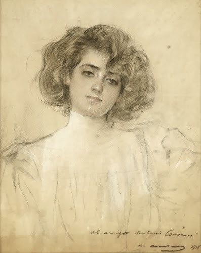 Portrait for his Muse (Dedicated) -  Ramon Casas i Carbó  1918Catalan painter  1866-1932Charcoal on 