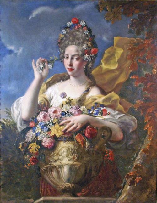 Portrait of a woman as Flora by Domenico Guidobono, c. 1709