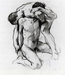 gayartists:Male Nudes Wrestling, John Singer Sargent (1856 - 1925)