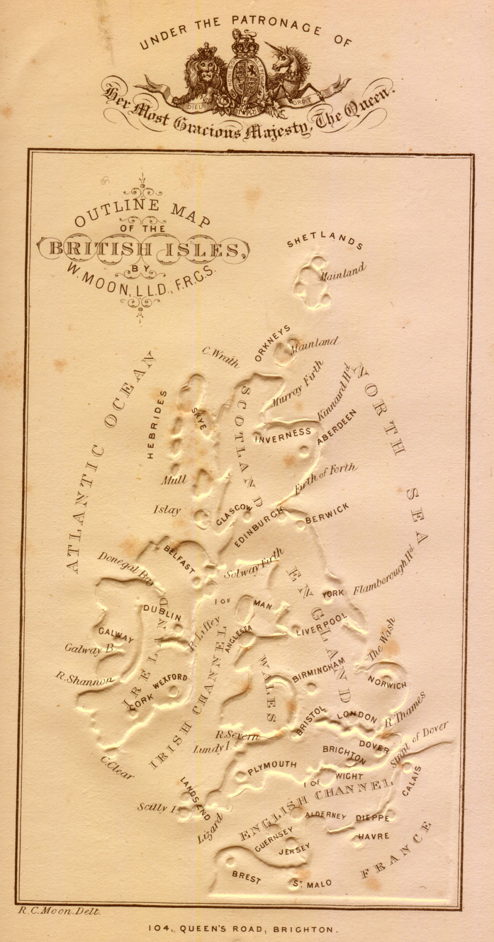 Outline map of the British Isles - a printed tactile map for the blind from William Moon’s book “Light for the Blind”, 1877.