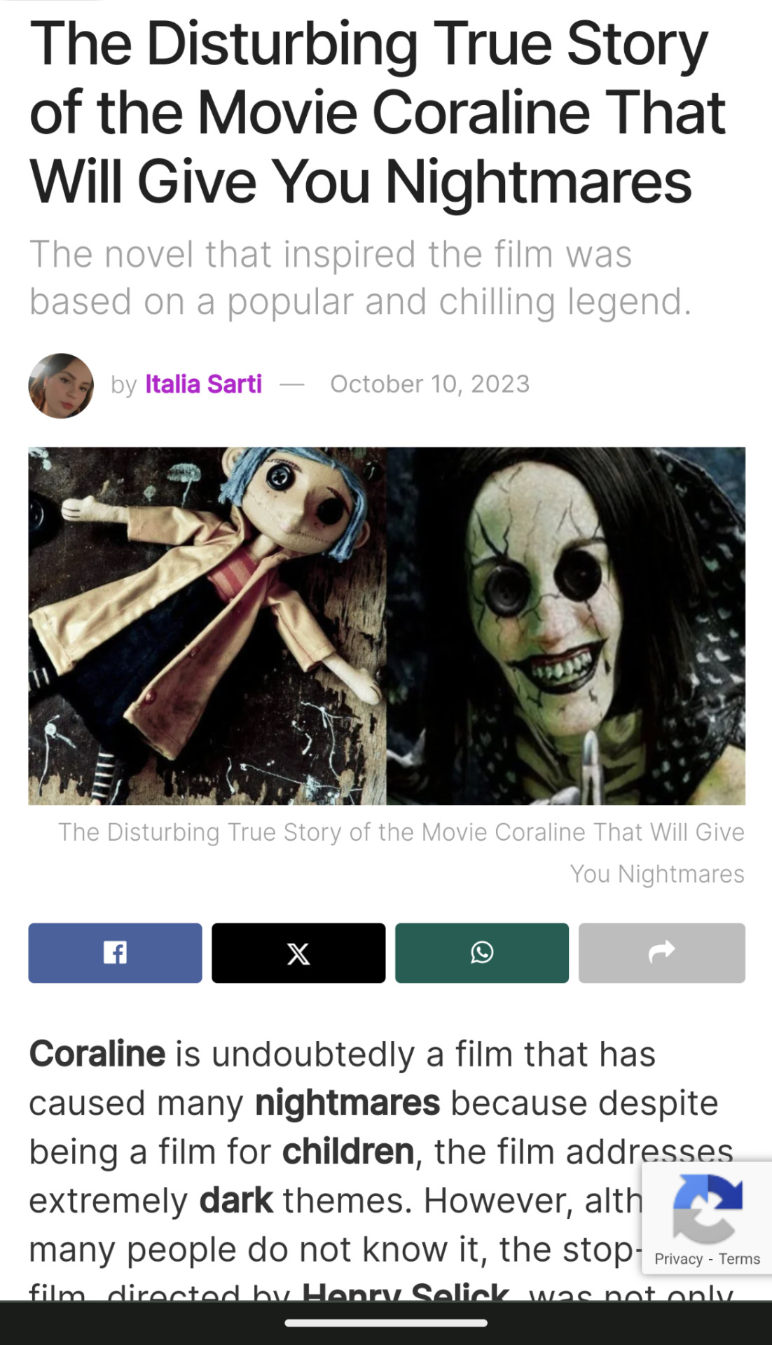 The Disturbing True Story of the Movie Coraline That Will Give You