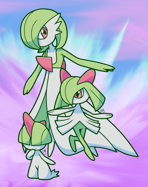 Someone on dA wanted a picture of just the original evolutionary family of Ralts! Poor Gallade is le