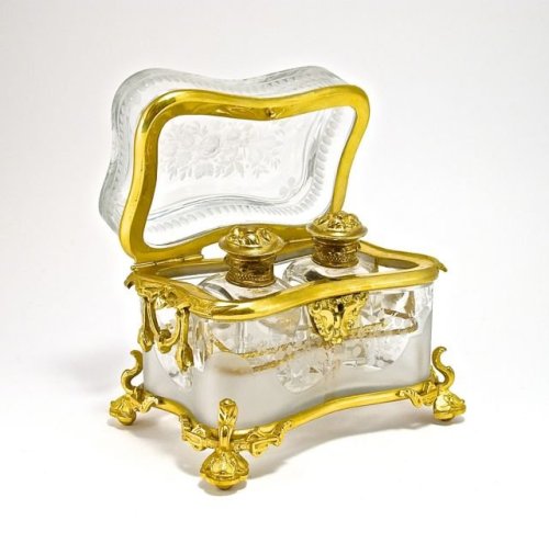 c1850 Palais Royal, Baccarat, engraved clear/frost crystal, gilt bronze mounts and interior framewor