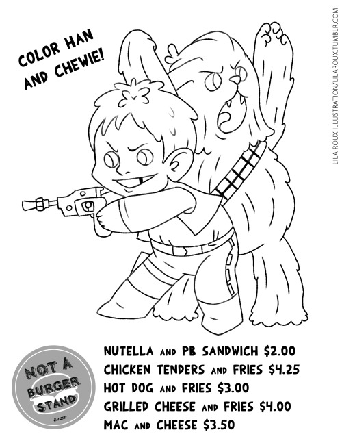 lilaroux:First of the three pop culture kids menus done: Baby Han and Chewie