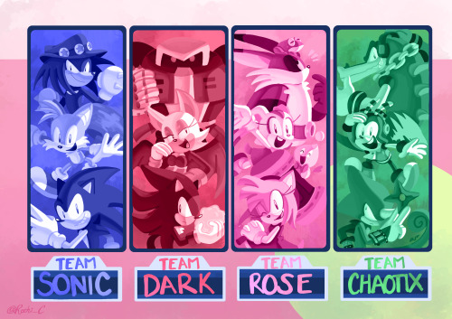 rechicken-and-waffles:Choose your team 💙❤️💗💚Happy Anniversary Sonic Heroes!