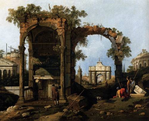 artist-canaletto:Capriccio with Classical Ruins and Buildings, 1751, CanalettoMedium: oil,canvas