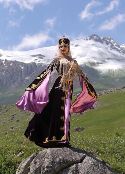 Karachay woman in traditional dressCaucasus Mountainsx