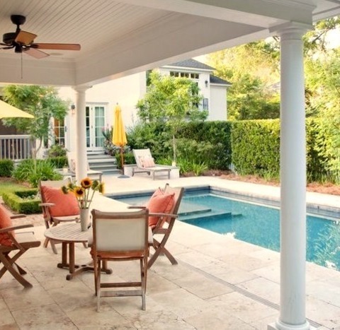 Pool - Modern PoolIdea For A Medium-sized, Contemporary, Rectangular Lap Pool With Stones.