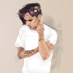 coconutwishes:I started this drawing when I found about Zayn, but I couldn’t finished till now. It was like a thank you drawing for him, but idk how I feel now about the situation. Anyway! Here floral crown Zayn :) 🌸🌸