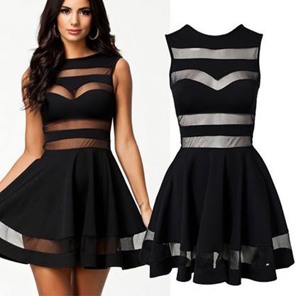 stylelist-tidebuy:  Perfect New Black Mesh Panel Club Skater Dress (Free Shipping) 