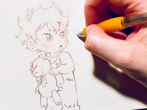 ainudraws: Baby Shouyou and teddy. Baby Tobio and kitty <3  I’ve been thinking about making stickers out of these… what do you think? I’ll try to draw them together tomorrow, let see how it goes :0 