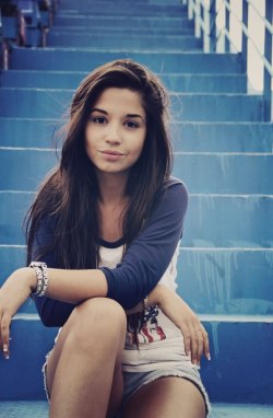 So-Hot-And-So-Dangerous:  Beautiful Brunette Girl Sitting In Blue Stairs 